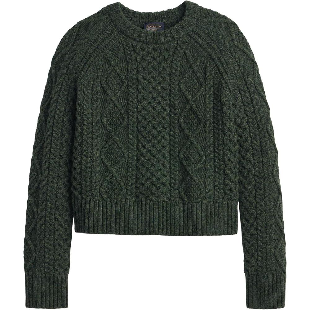 imagePendleton Womens Womens Fisherman Sweater 100 Wool Soft Knit PulloverDark Fir
