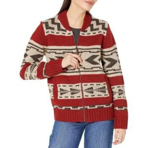 Pendleton Womens Graphic Shetland Zip Sweater(Chili Red Multi)