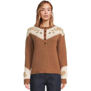 Pendleton Womens Western Floral Henley Sweater(Spice Brown)