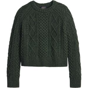Pendleton Women’s Women’s Fisherman Sweater – 100% Wool, Soft Knit Pullover(Dark Fir)