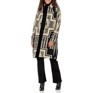 Pendleton womens Timberline Jacquard Wool Coat(Black/Tan Harding)