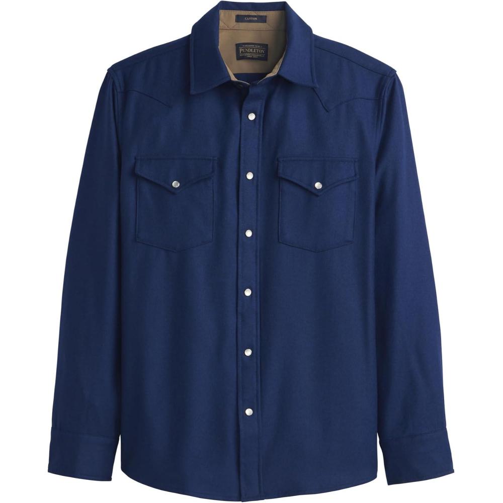imagePendleton Canyon Mens Shirt Long Sleeve Flannel Shirt 100 Virgin Wool Regular FitBlue