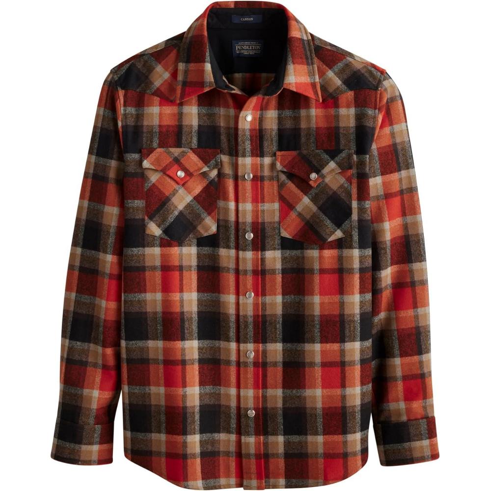 imagePendleton Canyon Mens Shirt Long Sleeve Flannel Shirt 100 Virgin Wool  Regular FitRedBlack Plaid