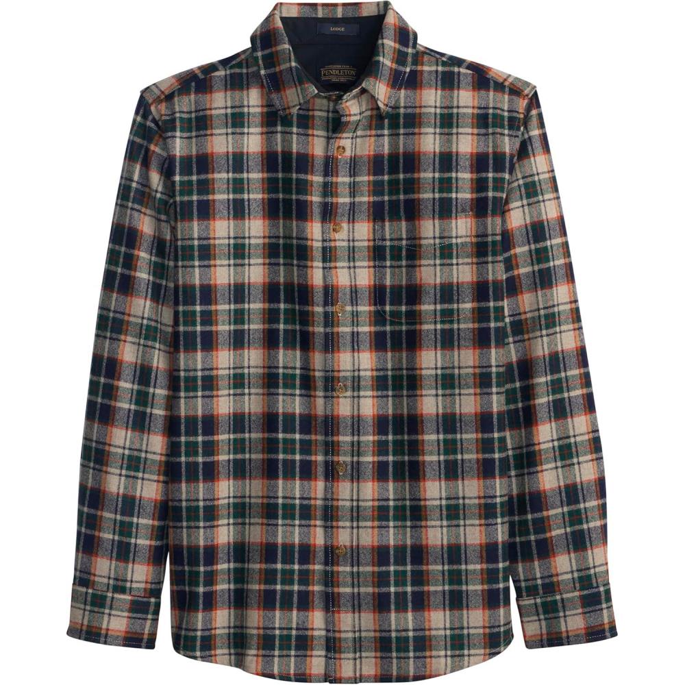 imagePendleton Mens Lodge Shirt Warm and Durable Wool Flannel Shirt Classic ButtonUp Plaid Shirt for Outdoor AdventuresGreen Multi Plaid