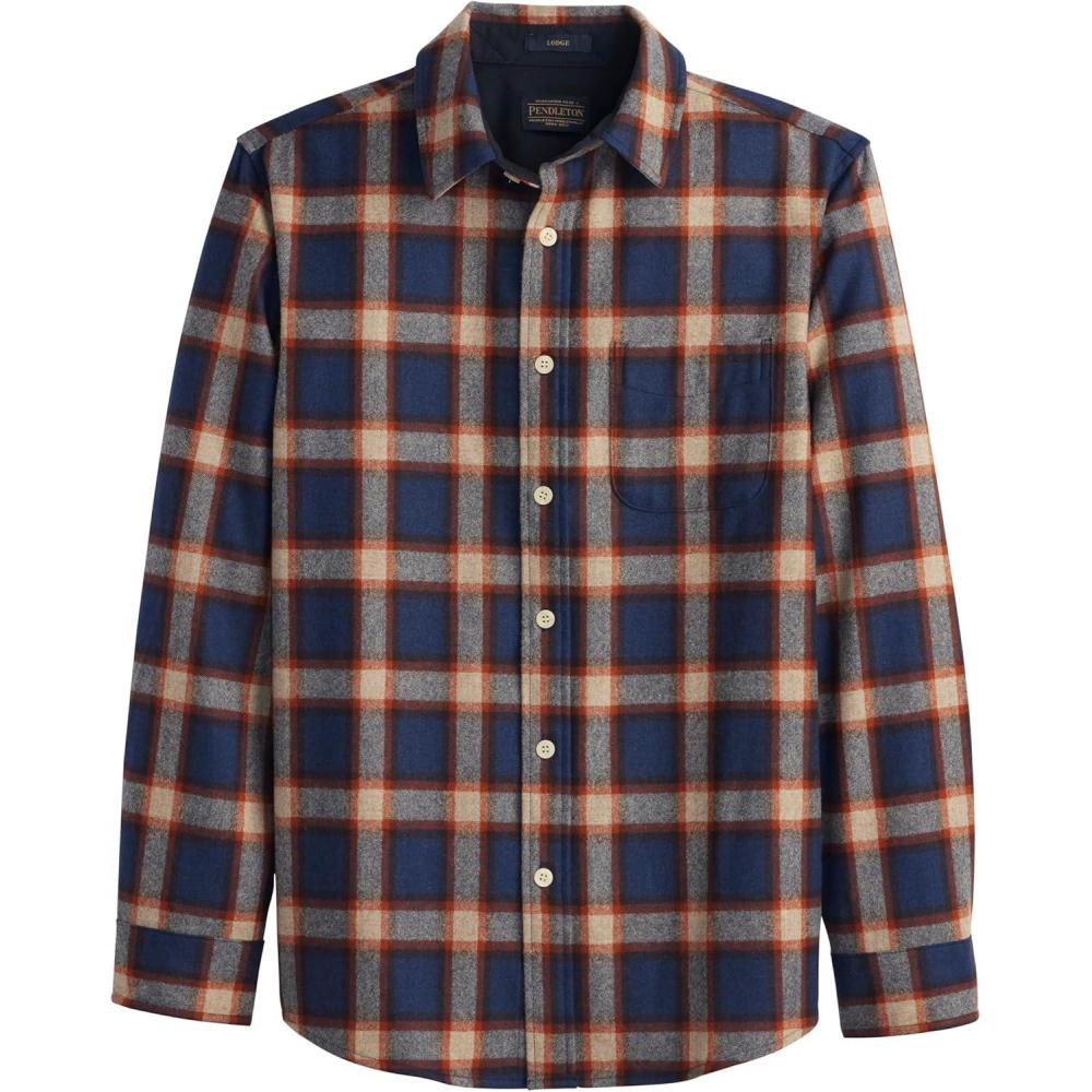 imagePendleton Mens Lodge Shirt Warm and Durable Wool Flannel Shirt Classic ButtonUp Plaid Shirt for Outdoor AdventuresNavyCopper Plaid