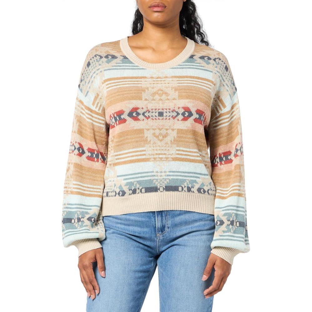 imagePendleton Womens Bishop Sleeve Cotton PulloverTanAqua Multi