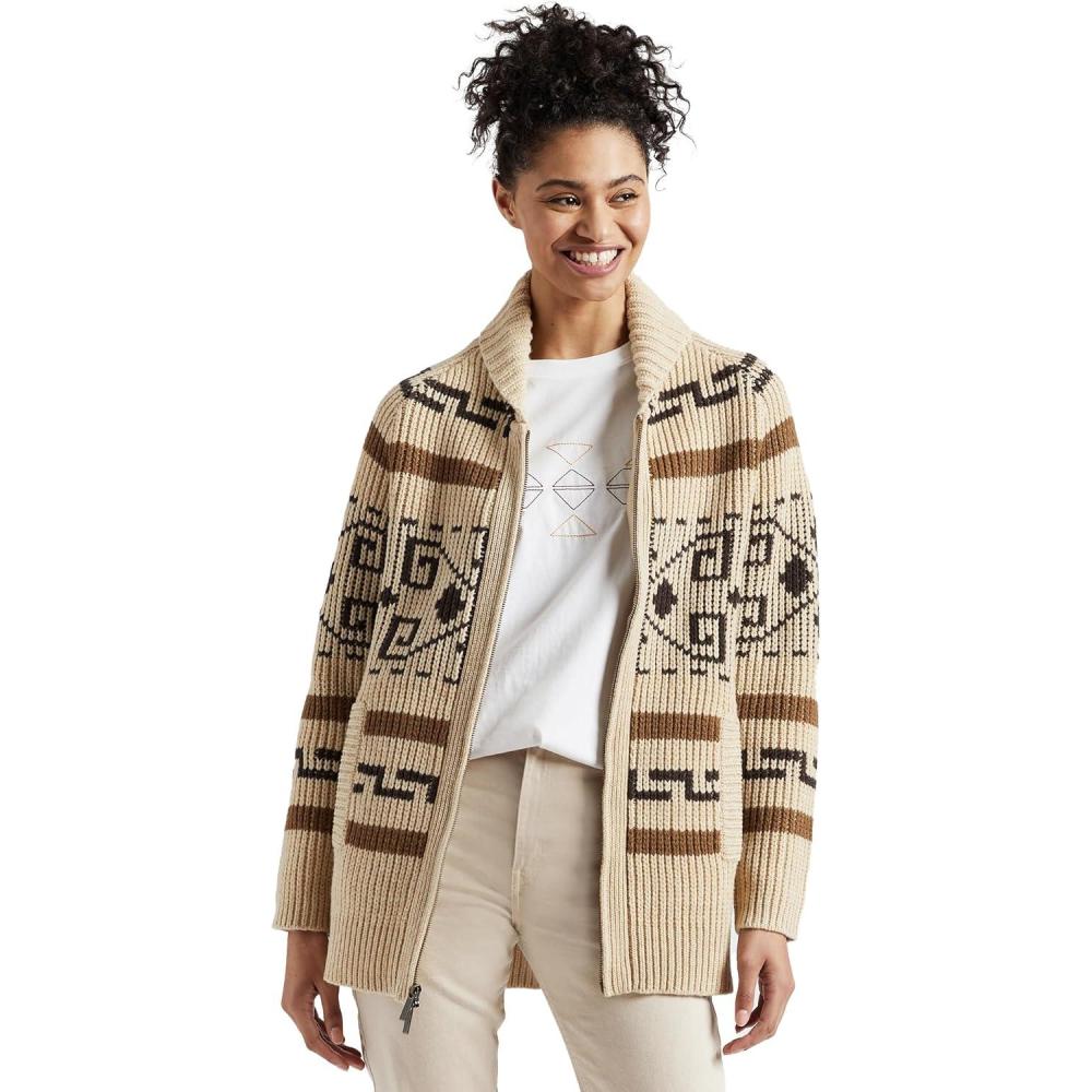 imagePendleton Womens Westerley Cardigan Sweater 100 Virgin Wool Sweaters for Women Heavy Cable Knitted Sweater TanBrownTanBrown