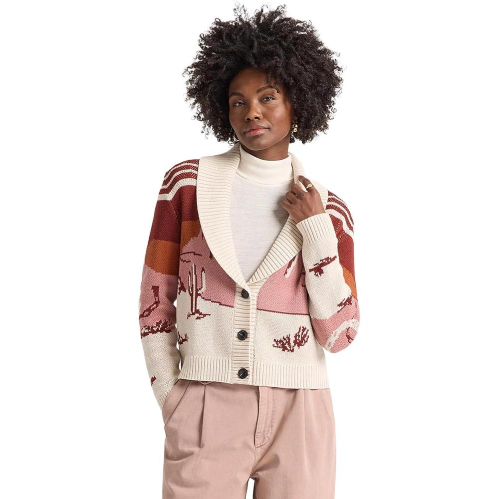 imagePendleton Womens Western Scenic Cardigan 100 Cotton Knit Sweater Jacket Ribbed Collar Washable BrickRose MultiBrickRose Multi