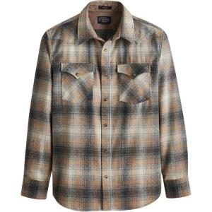 Pendleton Canyon Men’s Shirt, Long Sleeve Flannel Shirt, 100% Virgin Wool – Regular Fit(Grey Mix/Tan Mix Plaid)
