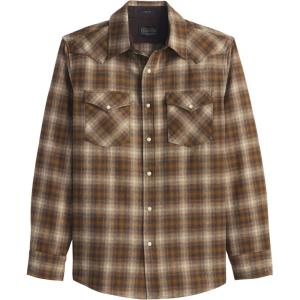 Pendleton Canyon Men’s Shirt, Long Sleeve Flannel Shirt, 100% Virgin Wool – Regular Fit(Taupe/Gold Plaid)
