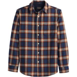 Pendleton Men’s Lodge Shirt – Warm and Durable Wool Flannel Shirt, Classic Button-Up Plaid Shirt for Outdoor Adventures(Navy/Copper Plaid)