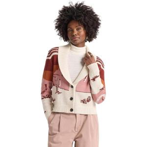 Pendleton Women’s Western Scenic Cardigan – 100% Cotton Knit Sweater Jacket, Ribbed Collar, Washable – Brick/Rose Multi(Brick/Rose Multi)
