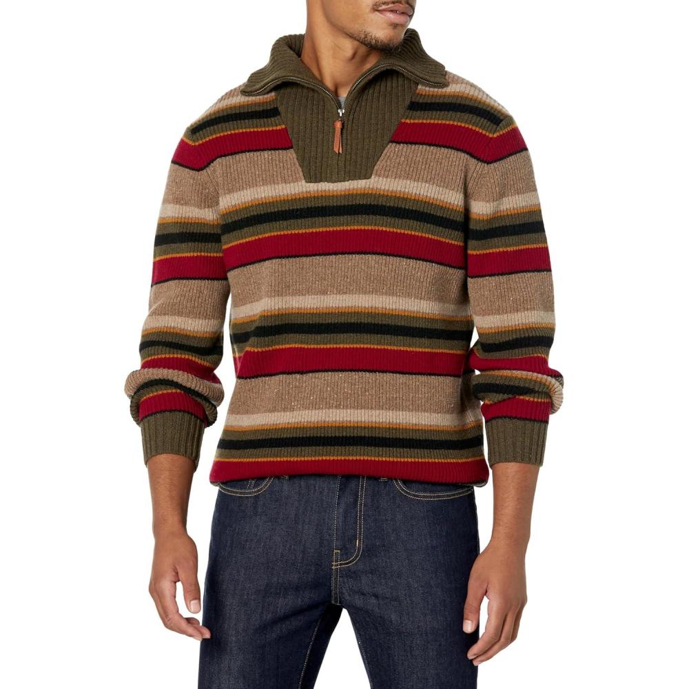 imagePendleton Mens Merino 14 Zip SweaterMineral Umber Camp Stripe