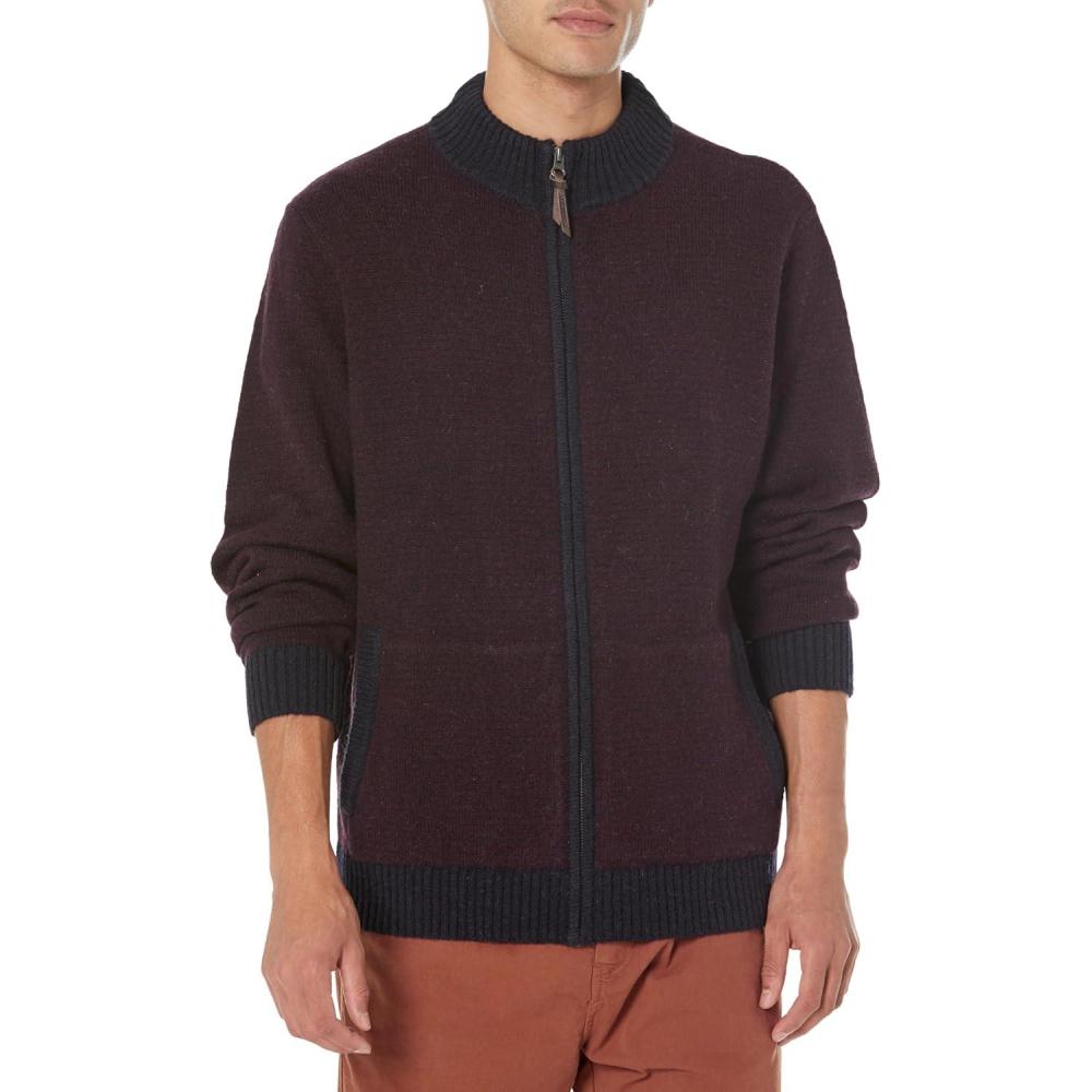 imagePendleton Mens Shetland Wool Full Zip SweaterNavyBurgundy