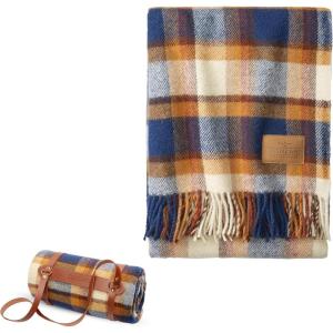 Pendleton Wool Blanket – Camping Blanket with Leather Strap Carrier – Plaid, Soft, Virgin Wool, Backpacking Blanket for Warmth and Comfort, Outdoor Adventures, Travel, Picnics, and Cozy Home Comfort(Steens Mountain)