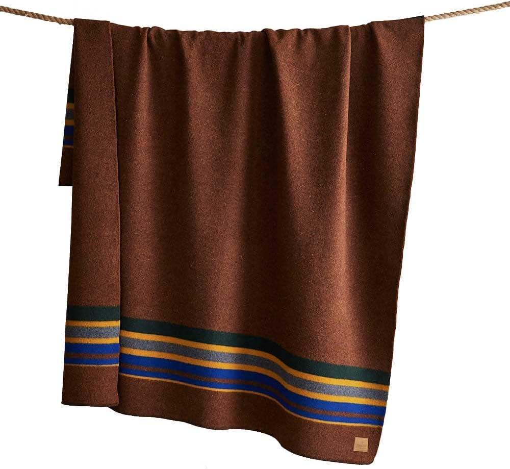 imagePendleton Yakima Camp Thick Warm Wool Indoor Outdoor Striped Throw Blanket Tobacco Queen Size