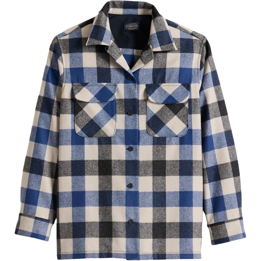imagePendleton Womens Boyfriend Board Shirt 100 Wool 29 LengthBlueTan Check