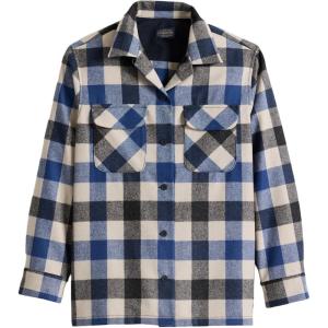 Pendleton Women’s Boyfriend Board Shirt, 100% Wool, 29” Length(Blue/Tan Check)