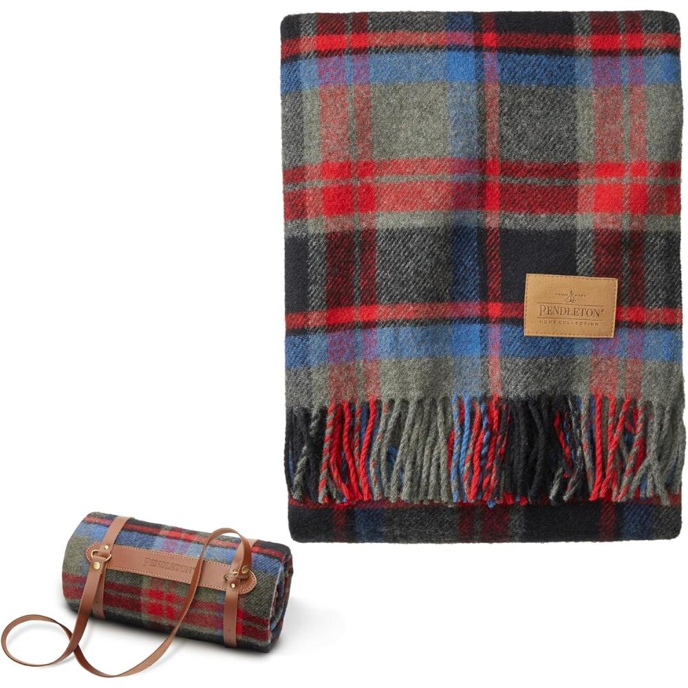 imagePendleton Wool Blanket Camping Blanket with Leather Strap Carrier Plaid Soft Virgin Wool Backpacking Blanket for Warmth and Comfort Outdoor Adventures Travel Picnics and Cozy Home ComfortBrookings