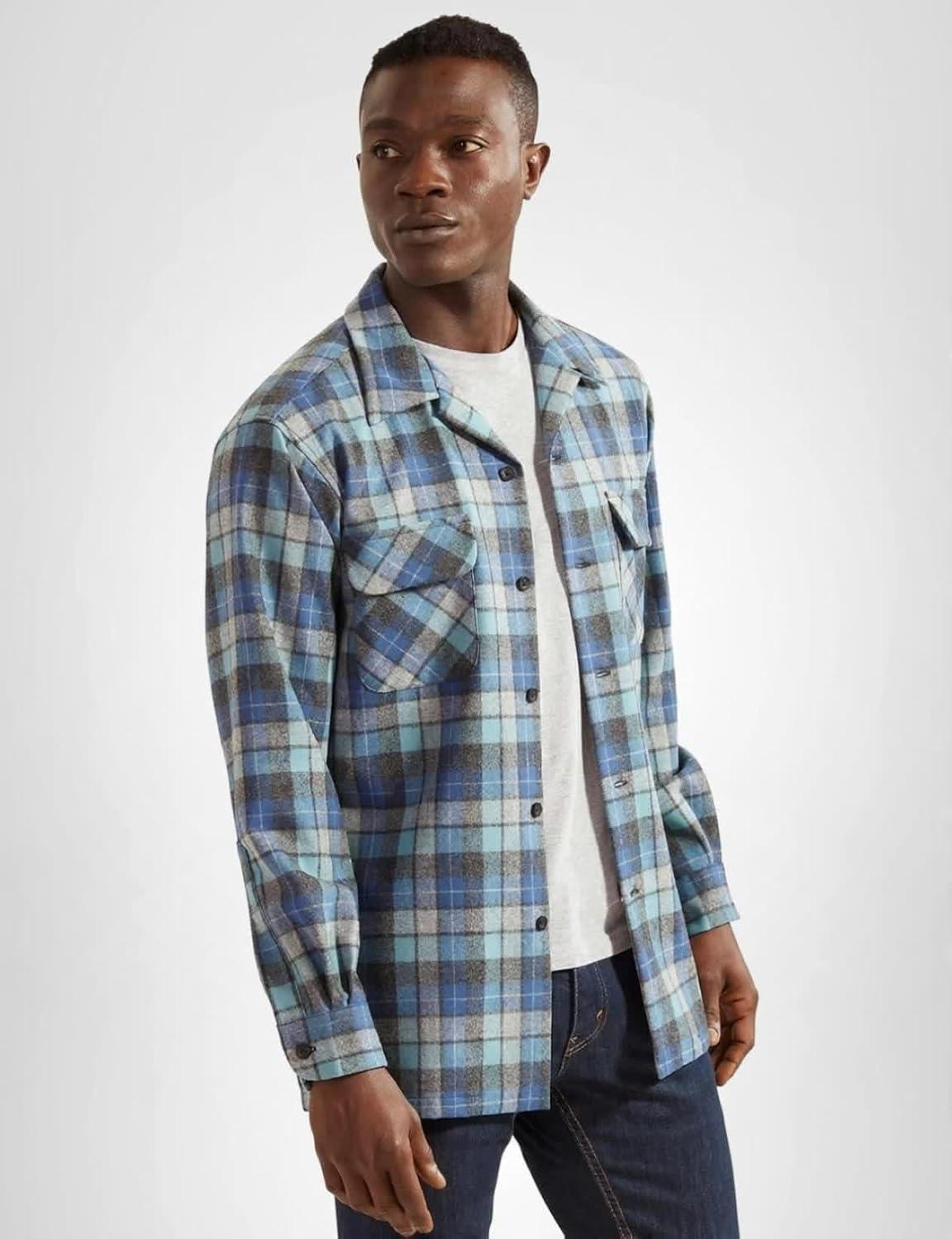 image:imagePendleton Mens Long Sleeve Classic Fit Board Wool ShirtBlueGreen Original Surf Plaid30789