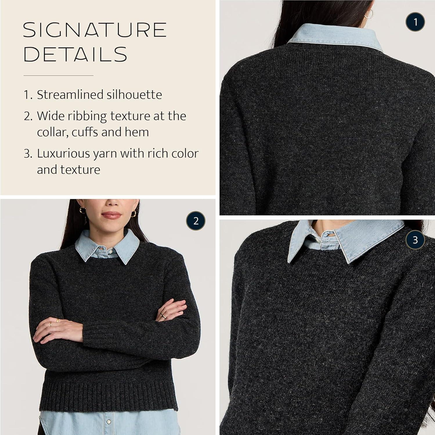 image:imagePendleton Womens Shetland Crew 100 Soft Knit Wool Pullover Classic Crewneck Relaxed Fit Comfortable LongSleeve TopBlack Heather