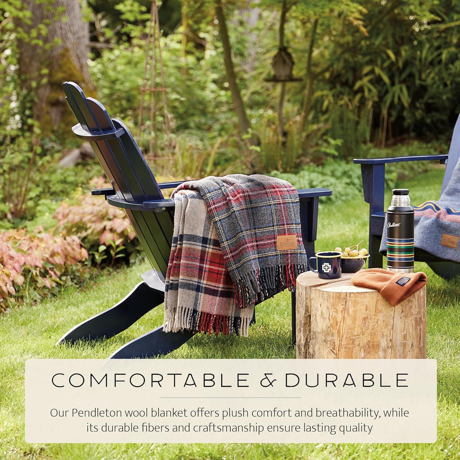 image:imagePendleton Wool Blanket Camping Blanket with Leather Strap Carrier Plaid Soft Virgin Wool Backpacking Blanket for Warmth and Comfort Outdoor Adventures Travel Picnics and Cozy Home ComfortRob Roy