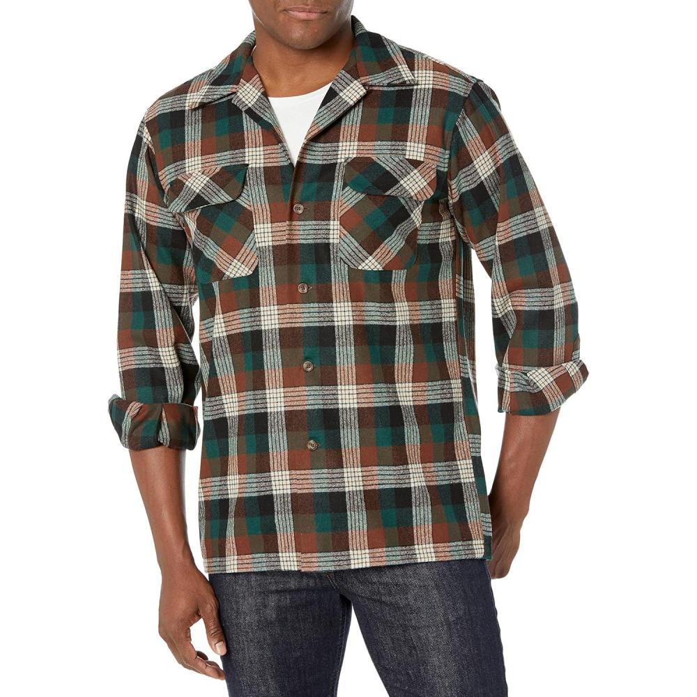 image:imagePendleton Mens Long Sleeve Classic Fit Board Wool ShirtBlackBrownGreen Check