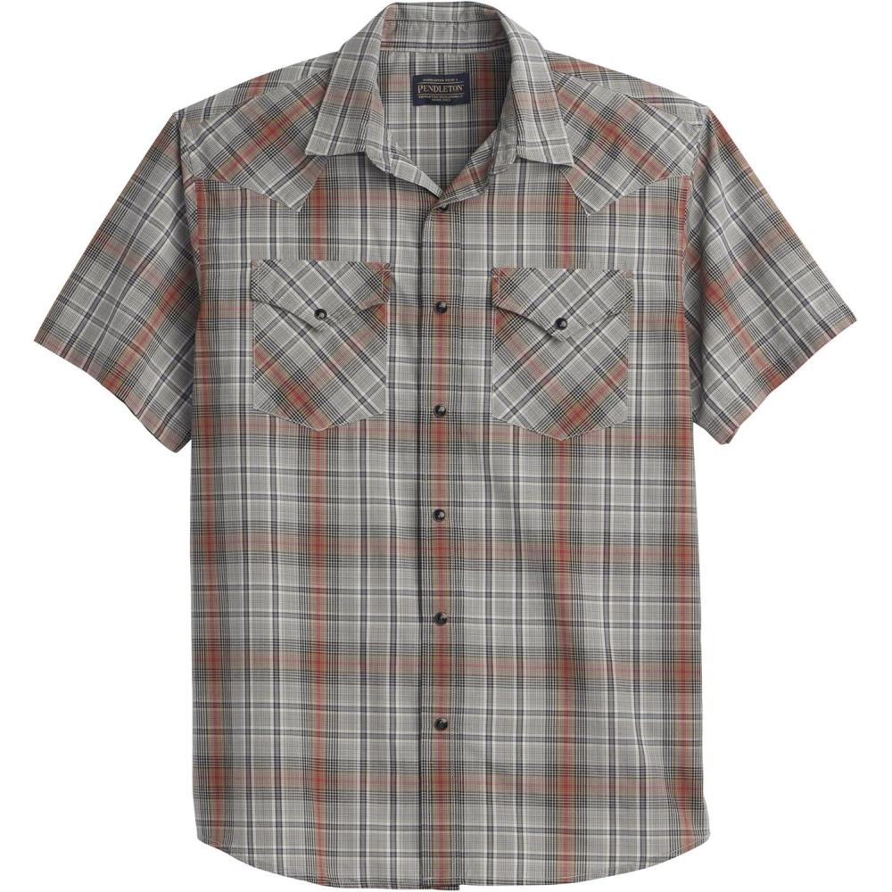 image:imagePendleton Mens Short Sleeve Frontier Shirt Cotton Polyester Short Sleeve Machine WashableGreyBlackRed Plaid
