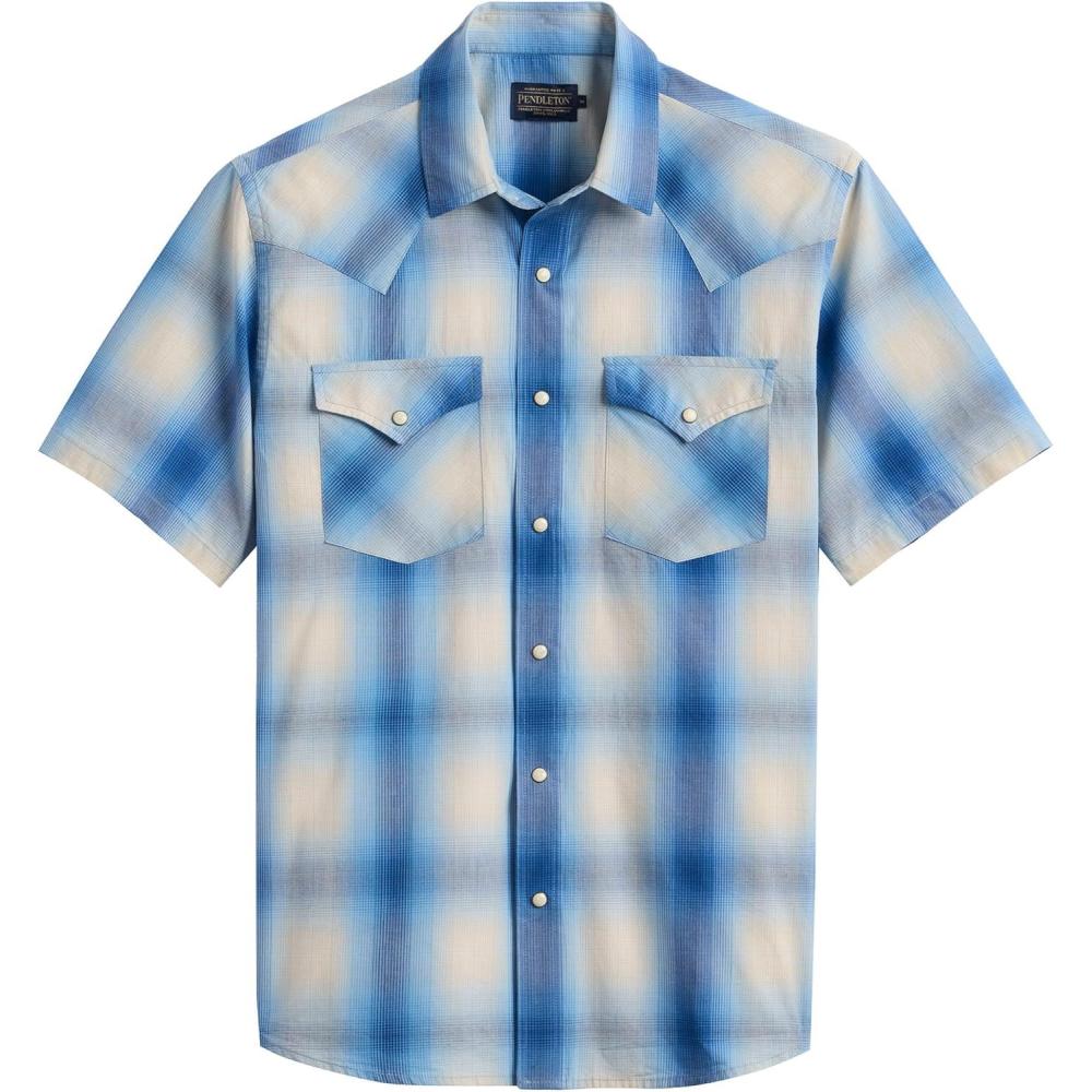 image:imagePendleton Mens Short Sleeve Frontier Shirt Cotton Polyester Short Sleeve Machine WashableIvoryBlue Plaid