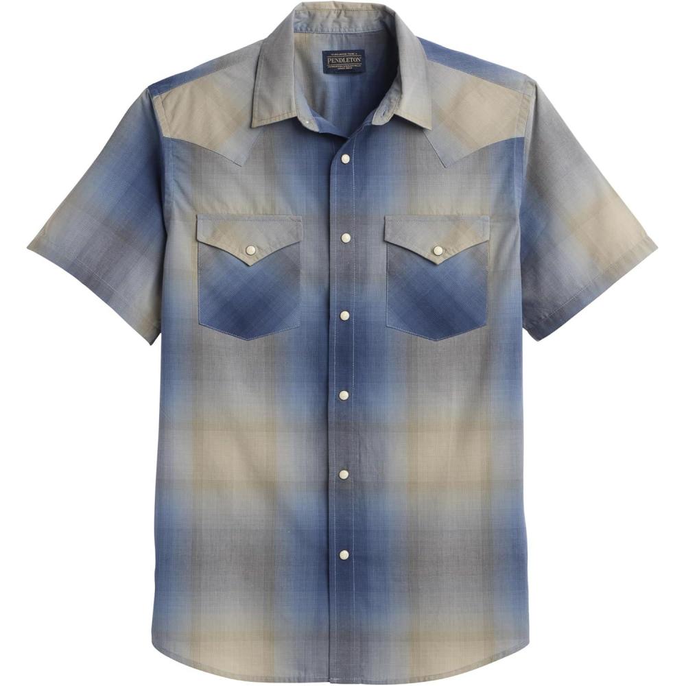 image:imagePendleton Mens Short Sleeve Frontier Shirt Cotton Polyester Short Sleeve Machine WashableNavyGrey Ombre
