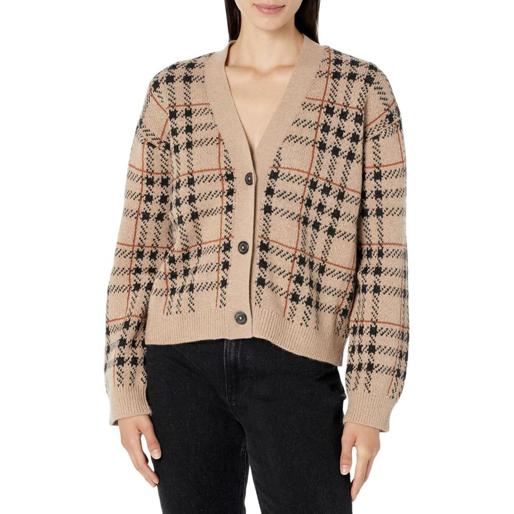 image:imagePendleton Womens Plaid Cropped Alpaca Wool CardiganTaupe Multi Plaid