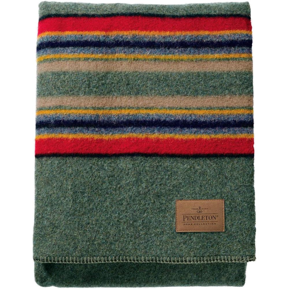 image:imagePendleton Yakima Camp Blanket Full Queen 90quot x 90quot  Wool Cotton Large Dry Clean Soft and Durable Throw for Home and Travel  LakeGreen Heather