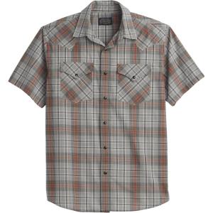 Pendleton Men’s Short Sleeve Frontier Shirt, Cotton Polyester Short Sleeve, Machine Washable(Grey/Black/Red Plaid)