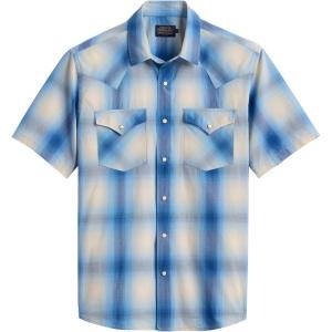 Pendleton Men’s Short Sleeve Frontier Shirt, Cotton Polyester Short Sleeve, Machine Washable(Ivory/Blue Plaid)