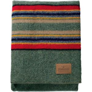 Pendleton Yakima Camp Blanket Twin 66″ x 84″ – Wool Cotton, Large, Dry Clean, Soft and Durable Throw for Home, Travel, RV, Picnic – Mineral Umber(Green Heather)