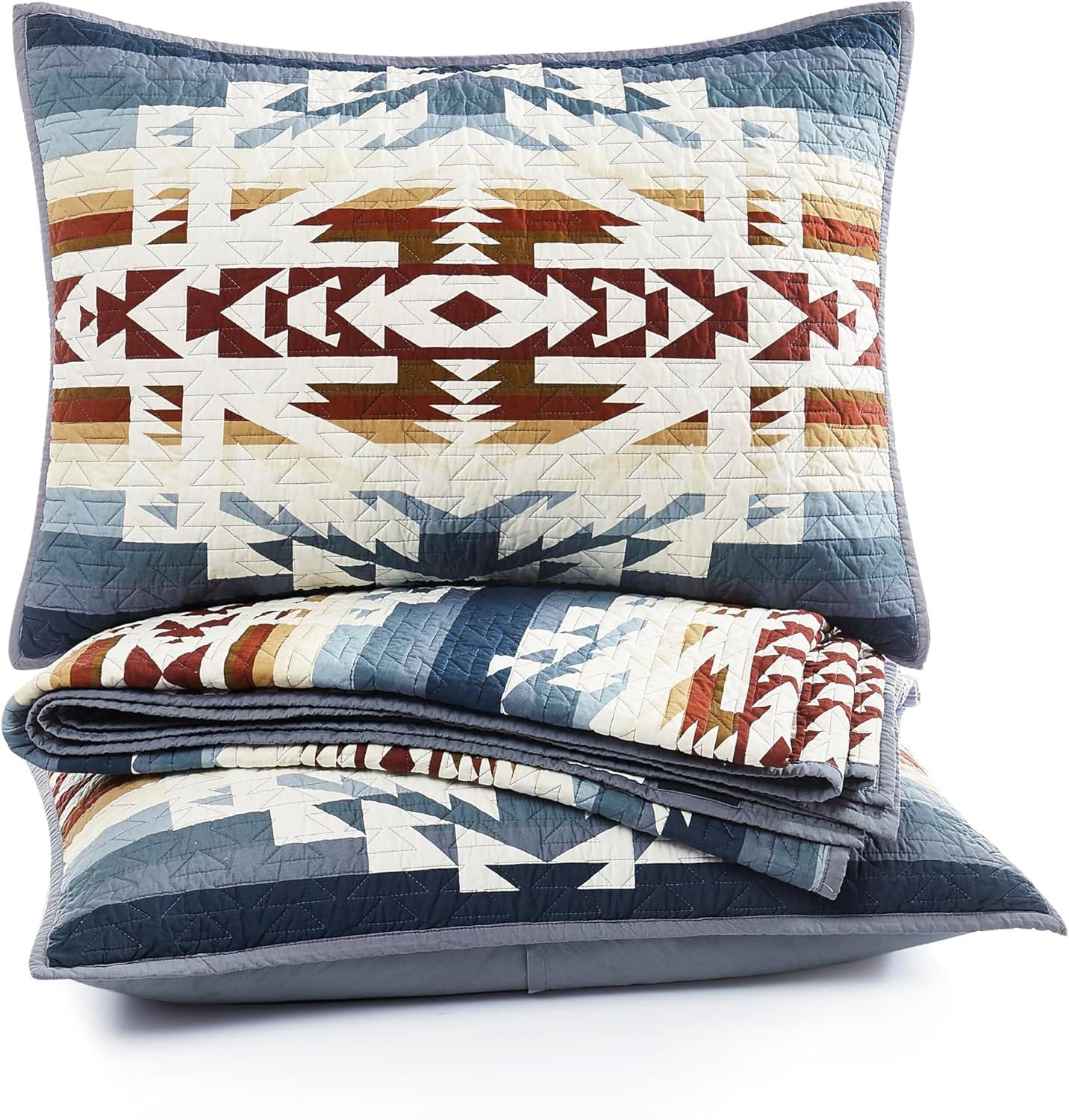 image:imagePendleton 100 Cotton Quilt Set Lightweight Breathable Bedspread with Matching Shams Soft Hypoallergenic Quilted Bedding for All Seasons Twin Queen King King Bridge Creek BlueKing