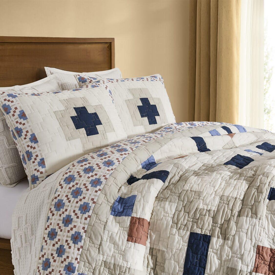 image:imagePendleton 100 Cotton Quilt Set Lightweight Breathable Bedspread with Matching Shams Soft Hypoallergenic Quilted Bedding for All Seasons Twin Queen King King Bridge Creek BlueKing