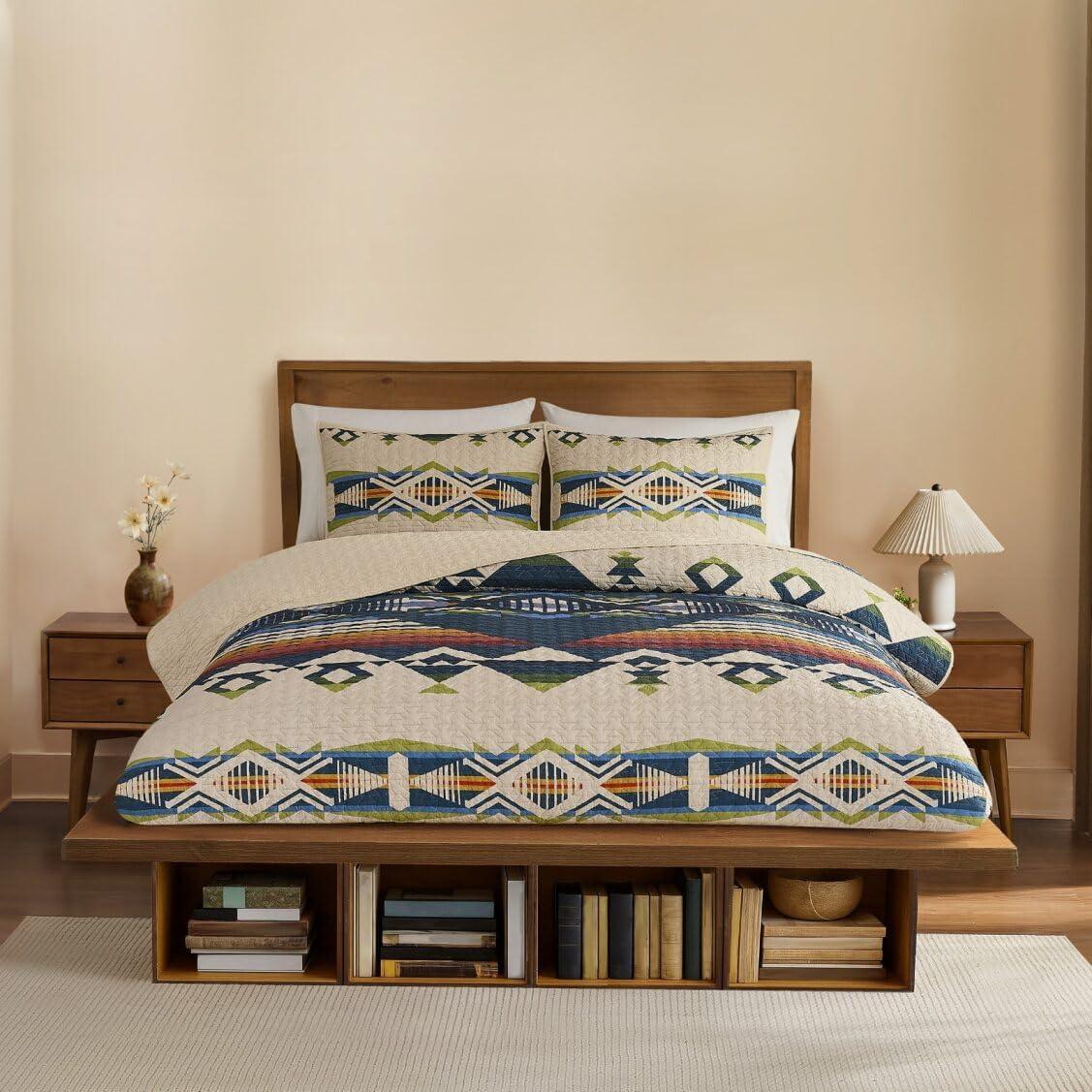 image:imagePendleton 100 Cotton Quilt Set Lightweight Breathable Bedspread with Matching Shams Soft Hypoallergenic Quilted Bedding for All Seasons Twin Queen King King Bridge Creek BlueKing
