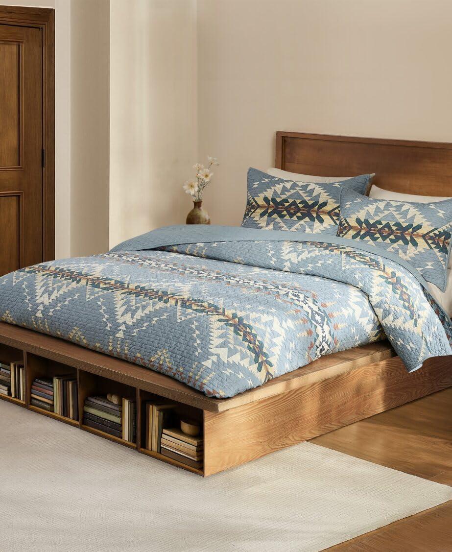 image:imagePendleton 100 Cotton Quilt Set Lightweight Breathable Bedspread with Matching Shams Soft Hypoallergenic Quilted Bedding for All Seasons Twin Queen King King Bridge Creek BlueKing