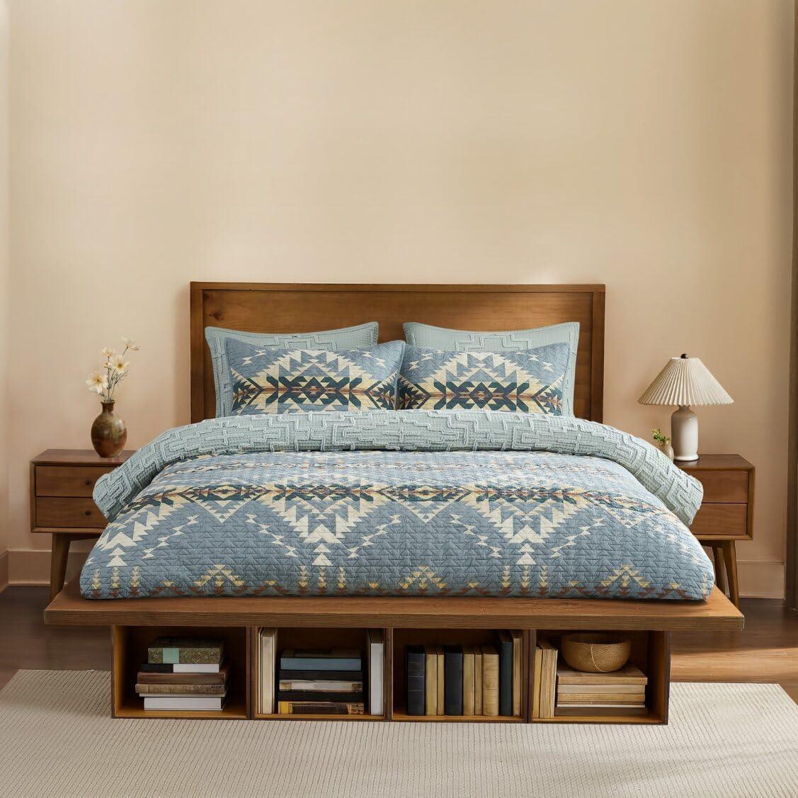 image:imagePendleton 100 Cotton Quilt Set Lightweight Breathable Bedspread with Matching Shams Soft Hypoallergenic Quilted Bedding for All Seasons Twin Queen King King Bridge Creek BlueKing