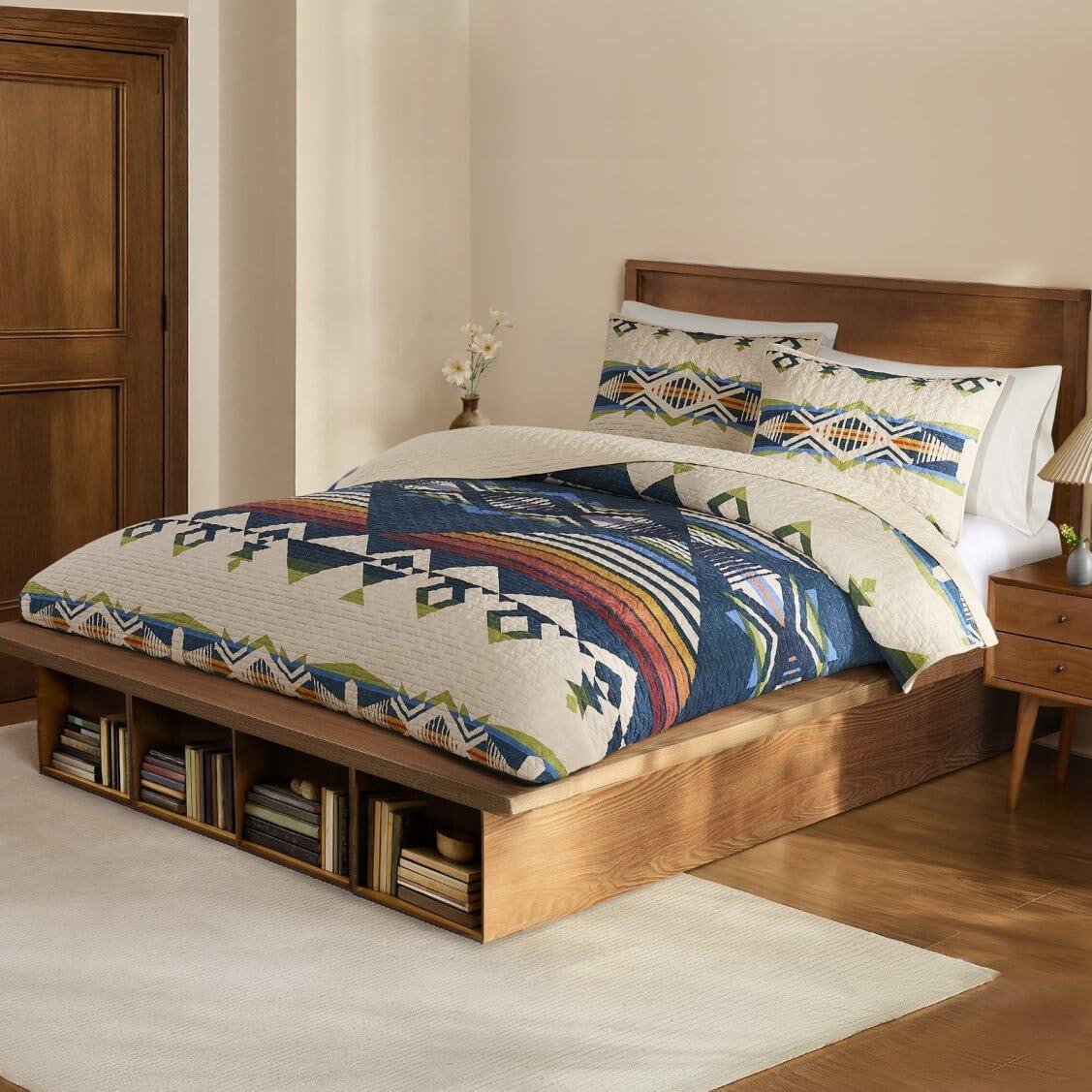 image:imagePendleton 100 Cotton Quilt Set Lightweight Breathable Bedspread with Matching Shams Soft Hypoallergenic Quilted Bedding for All Seasons Twin Queen King King Bridge Creek BlueKing