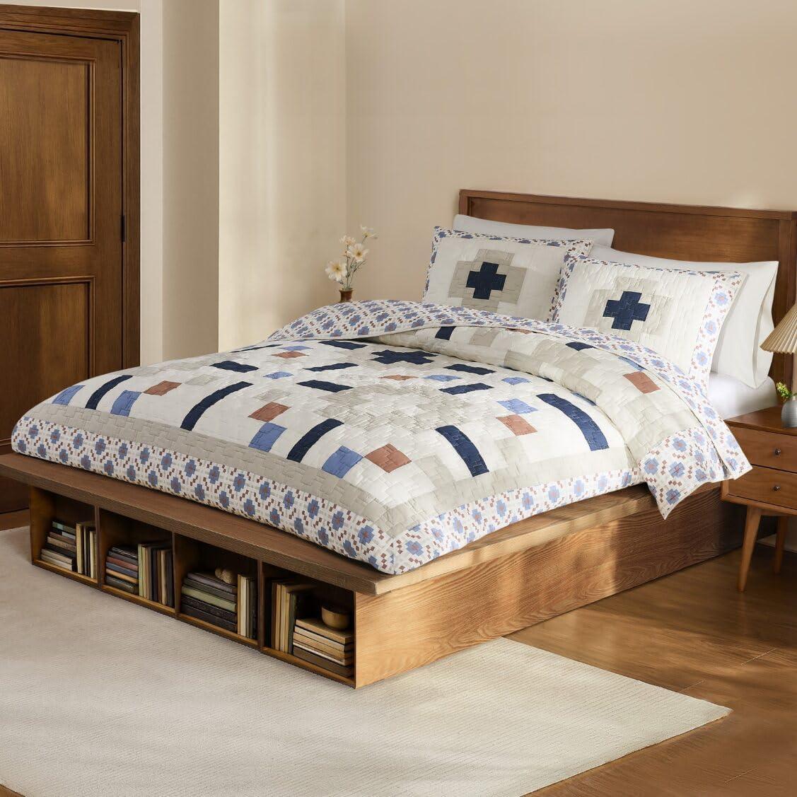 image:imagePendleton 100 Cotton Quilt Set Lightweight Breathable Bedspread with Matching Shams Soft Hypoallergenic Quilted Bedding for All Seasons Twin Queen King King Bridge Creek BlueKing