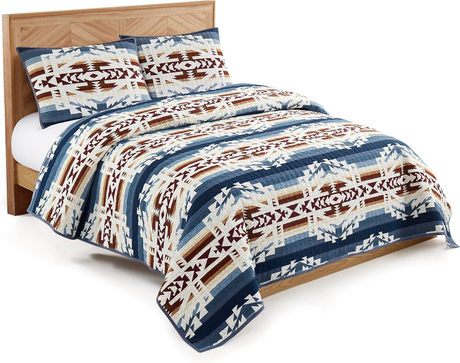 image:imagePendleton 100 Cotton Quilt Set Lightweight Breathable Bedspread with Matching Shams Soft Hypoallergenic Quilted Bedding for All Seasons Twin Queen King King Bridge Creek BlueKing