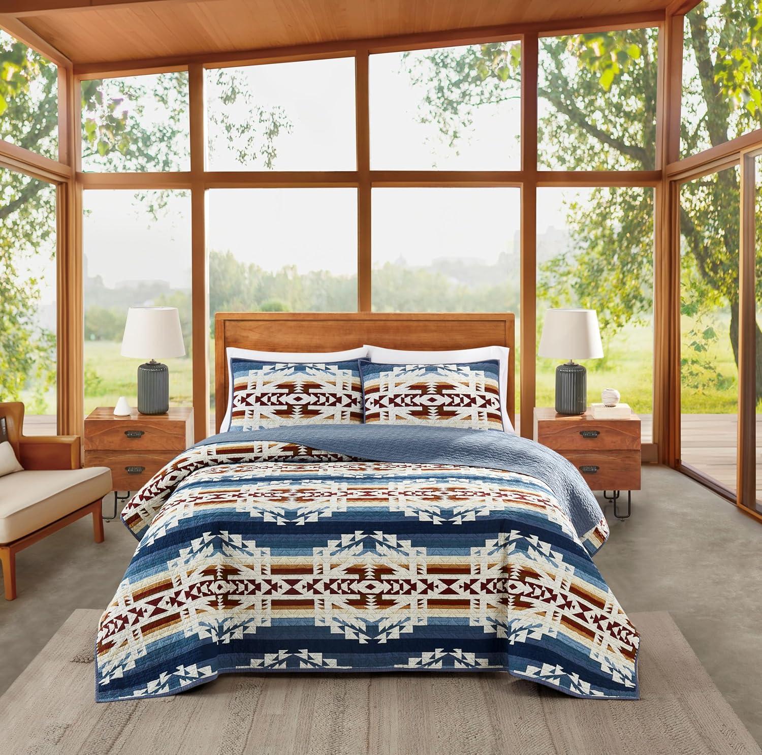 image:imagePendleton 100 Cotton Quilt Set Lightweight Breathable Bedspread with Matching Shams Soft Hypoallergenic Quilted Bedding for All Seasons Twin Queen King King Bridge Creek BlueKing