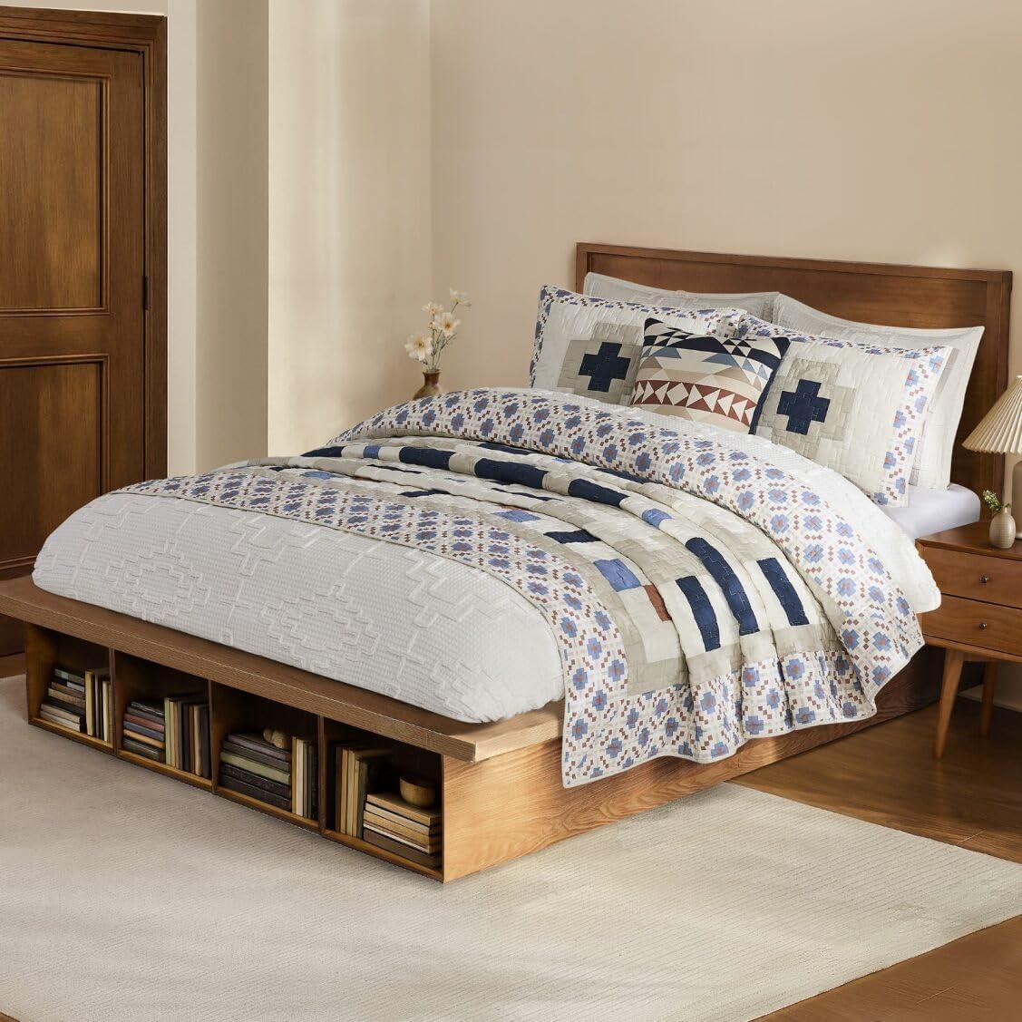 image:imagePendleton 100 Cotton Quilt Set Lightweight Breathable Bedspread with Matching Shams Soft Hypoallergenic Quilted Bedding for All Seasons Twin Queen King King Bridge Creek BlueKing