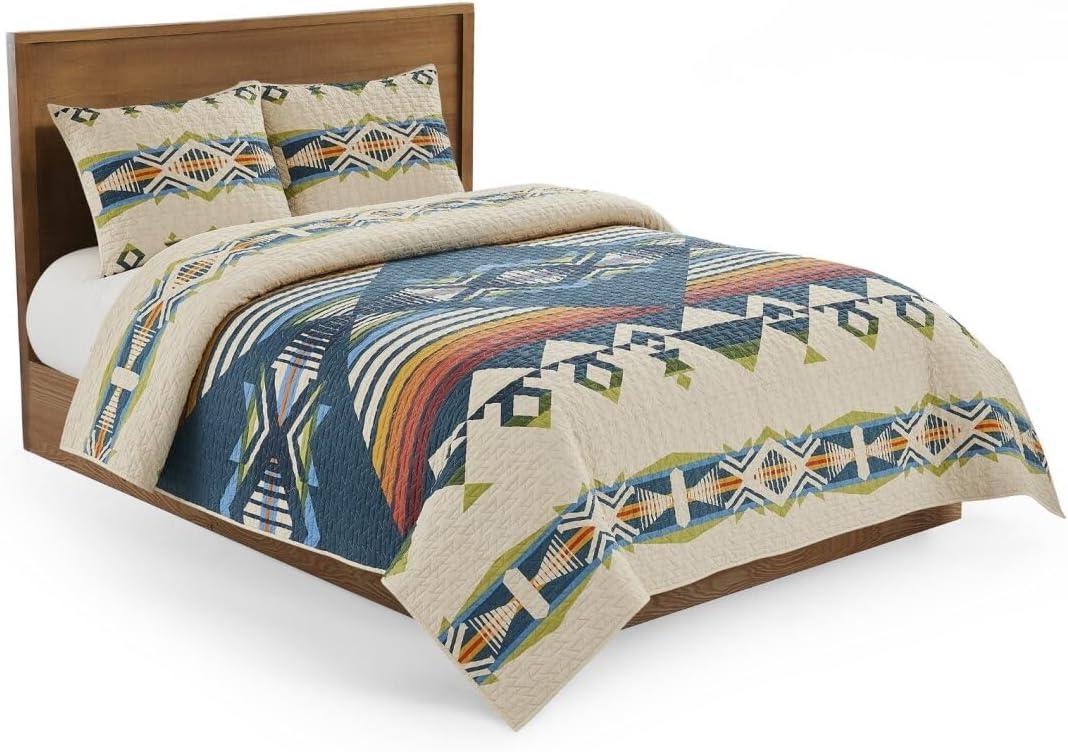 image:imagePendleton 100 Cotton Quilt Set Lightweight Breathable Bedspread with Matching Shams Soft Hypoallergenic Quilted Bedding for All Seasons Twin Queen King King Bridge Creek BlueKing