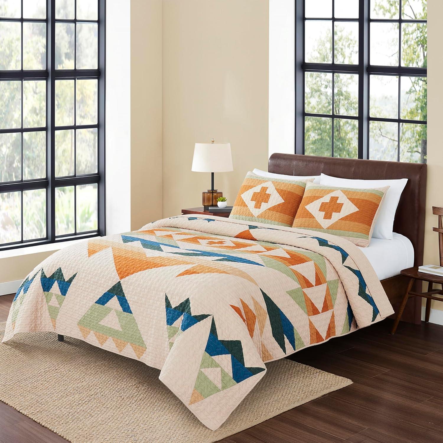 image:imagePendleton 100 Cotton Quilt Set Lightweight Breathable Bedspread with Matching Shams Soft Hypoallergenic Quilted Bedding for All Seasons Twin Queen King King Bridge Creek BlueKing