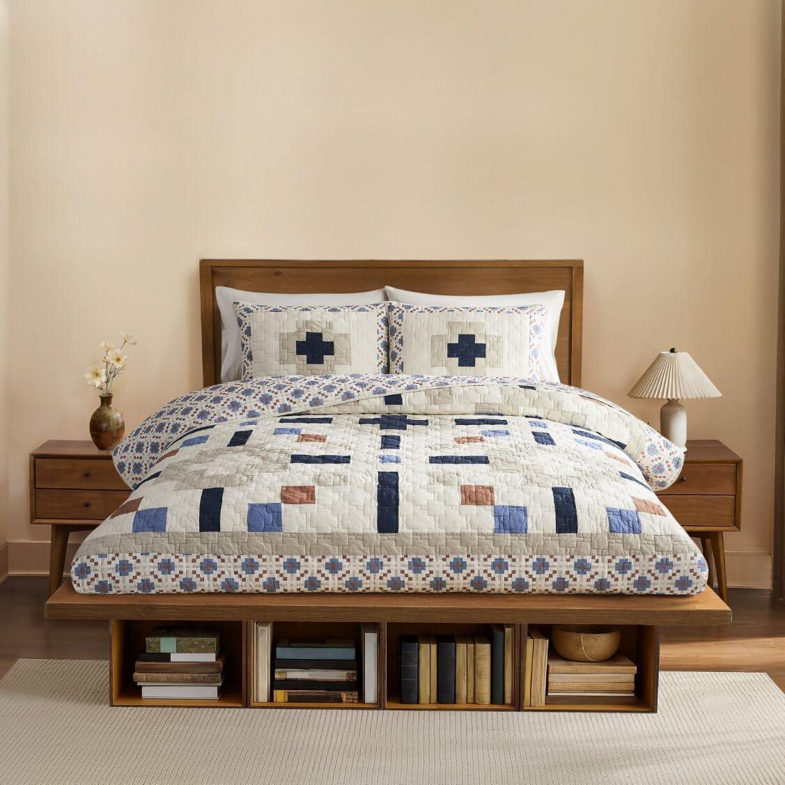 image:imagePendleton 100 Cotton Quilt Set Lightweight Breathable Bedspread with Matching Shams Soft Hypoallergenic Quilted Bedding for All Seasons Twin Queen King King Bridge Creek BlueKing