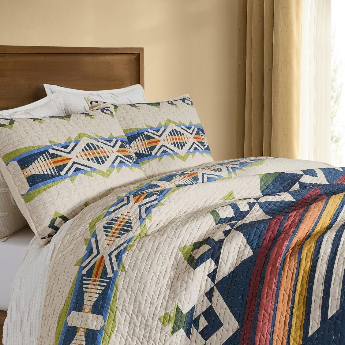 image:imagePendleton 100 Cotton Quilt Set Lightweight Breathable Bedspread with Matching Shams Soft Hypoallergenic Quilted Bedding for All Seasons Twin Queen King King Bridge Creek BlueKing