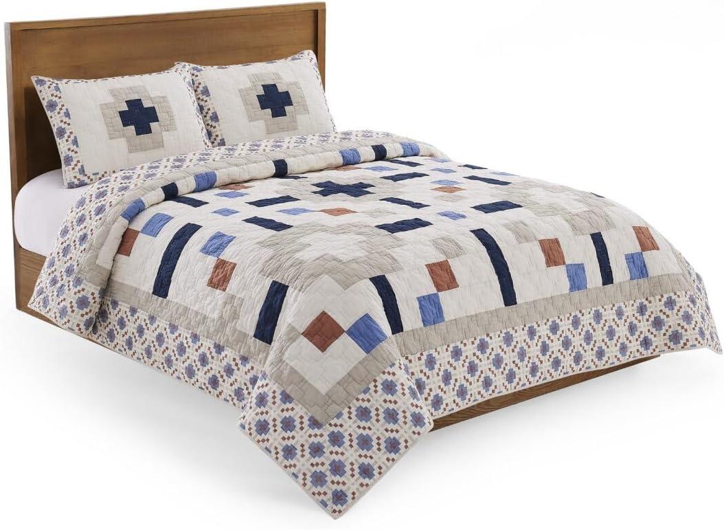 image:imagePendleton 100 Cotton Quilt Set Lightweight Breathable Bedspread with Matching Shams Soft Hypoallergenic Quilted Bedding for All Seasons Twin Queen King King Bridge Creek BlueKing